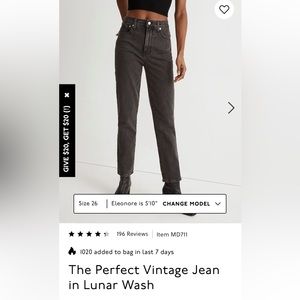 Madewell perfect vintage jean lunar wash worn 1x